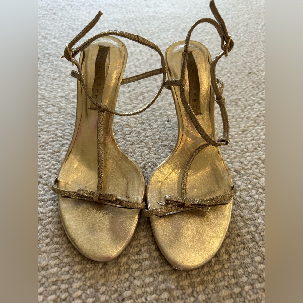 Pura Lopez sparkly gold high heel sandals size EU 37 (US size 6)